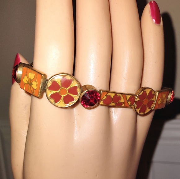 Stretchy Enamel Bracelet w/ Ruby & Garnet Crystals NWT - Picture 6 of 16